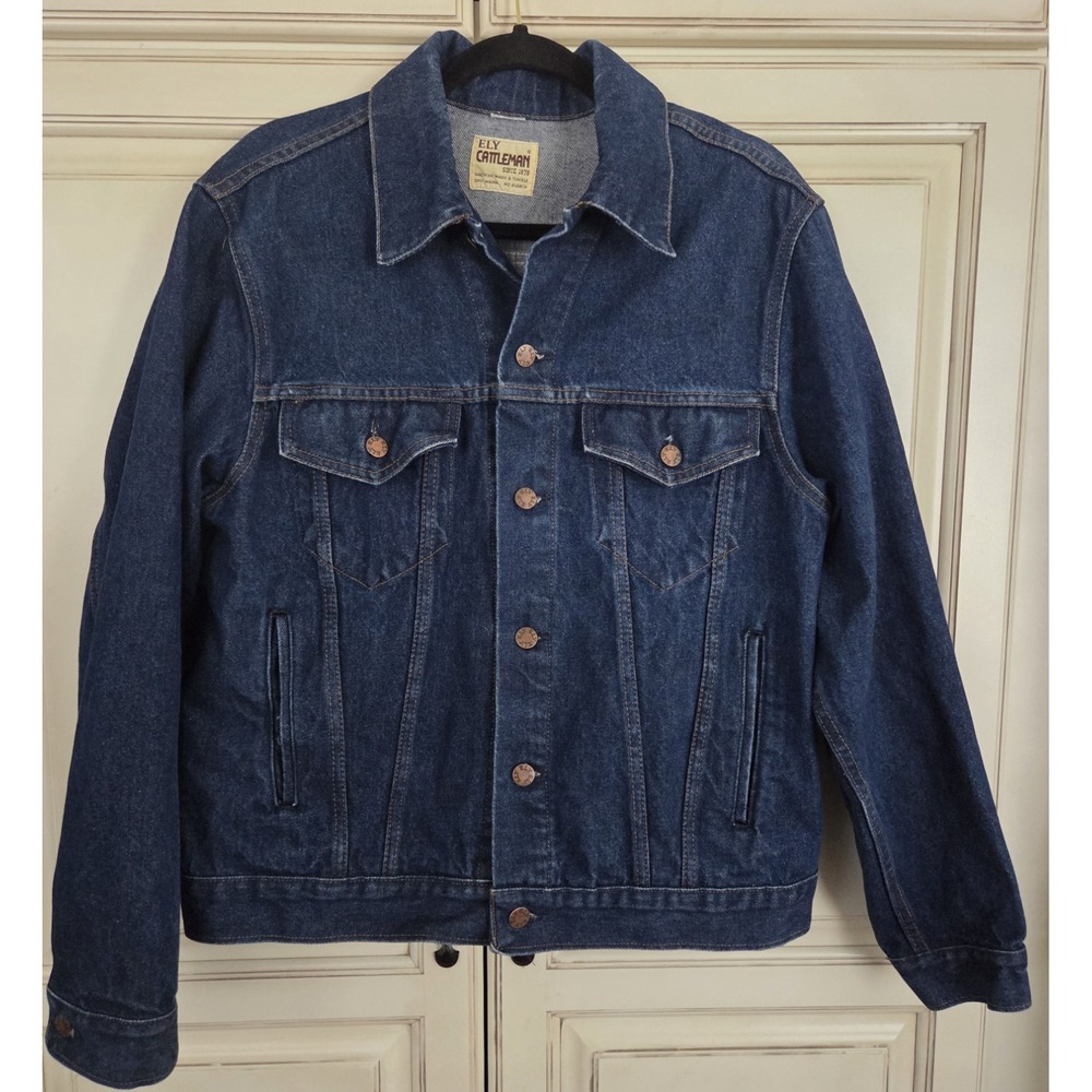 Vtg Ely Cattelman Denim Jean Jacket Men's M/L‎ Euc Button Front Western Trucker